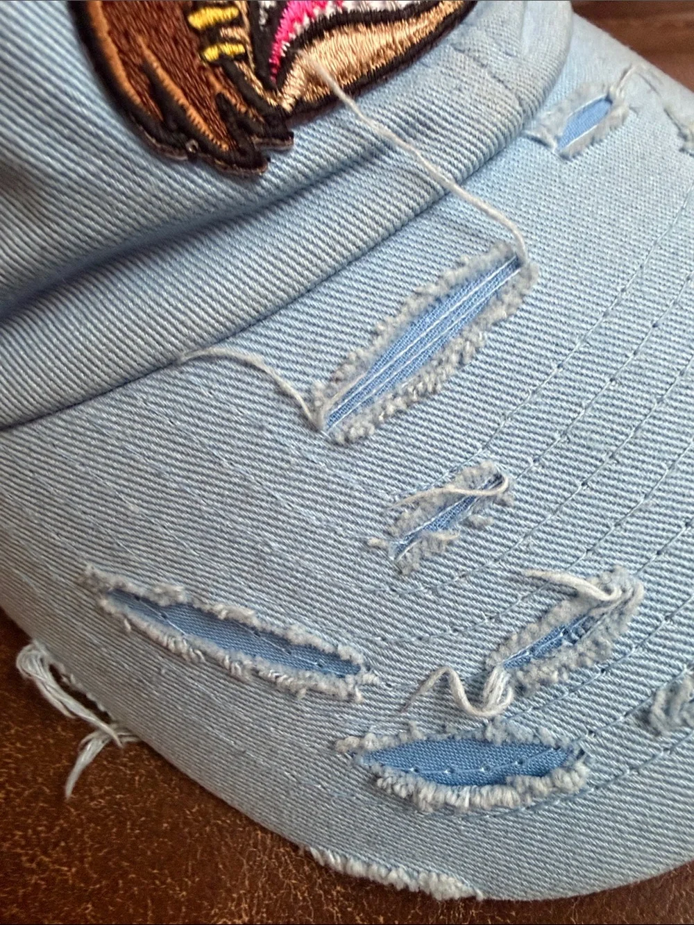 One size fit all Light Blue Distressed Cap with Bear Patch